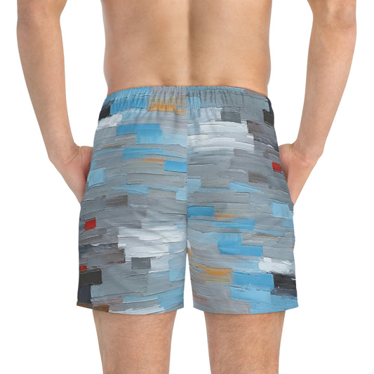 Tree Mosaic Swim Trunks — Abstract Blue Artistic Beach Shorts