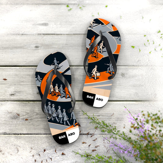 Abstract Walkers Flip Flops — Retro Geometric Beach Sandals Printify bakabo.club