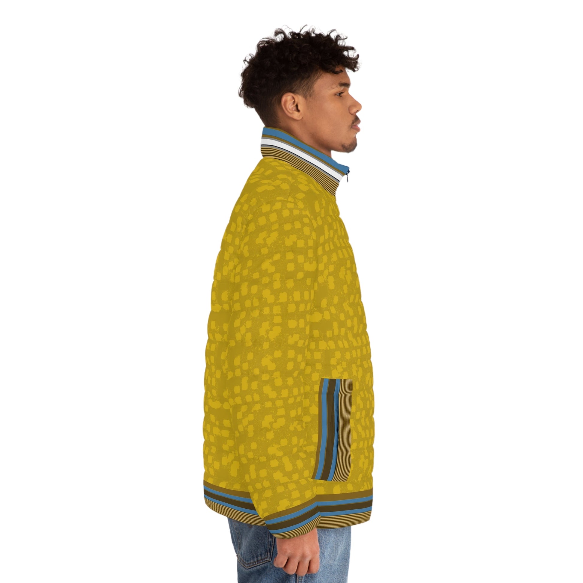 Men's Mustard Geometric Puffer Jacket Printify bakabo.club