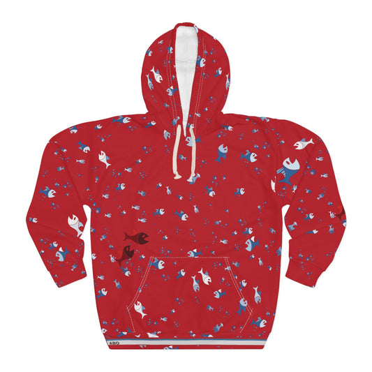 Red Holiday Penguin Pattern Hoodie – All-Over-Print Cozy Pullover Printify bakabo.club