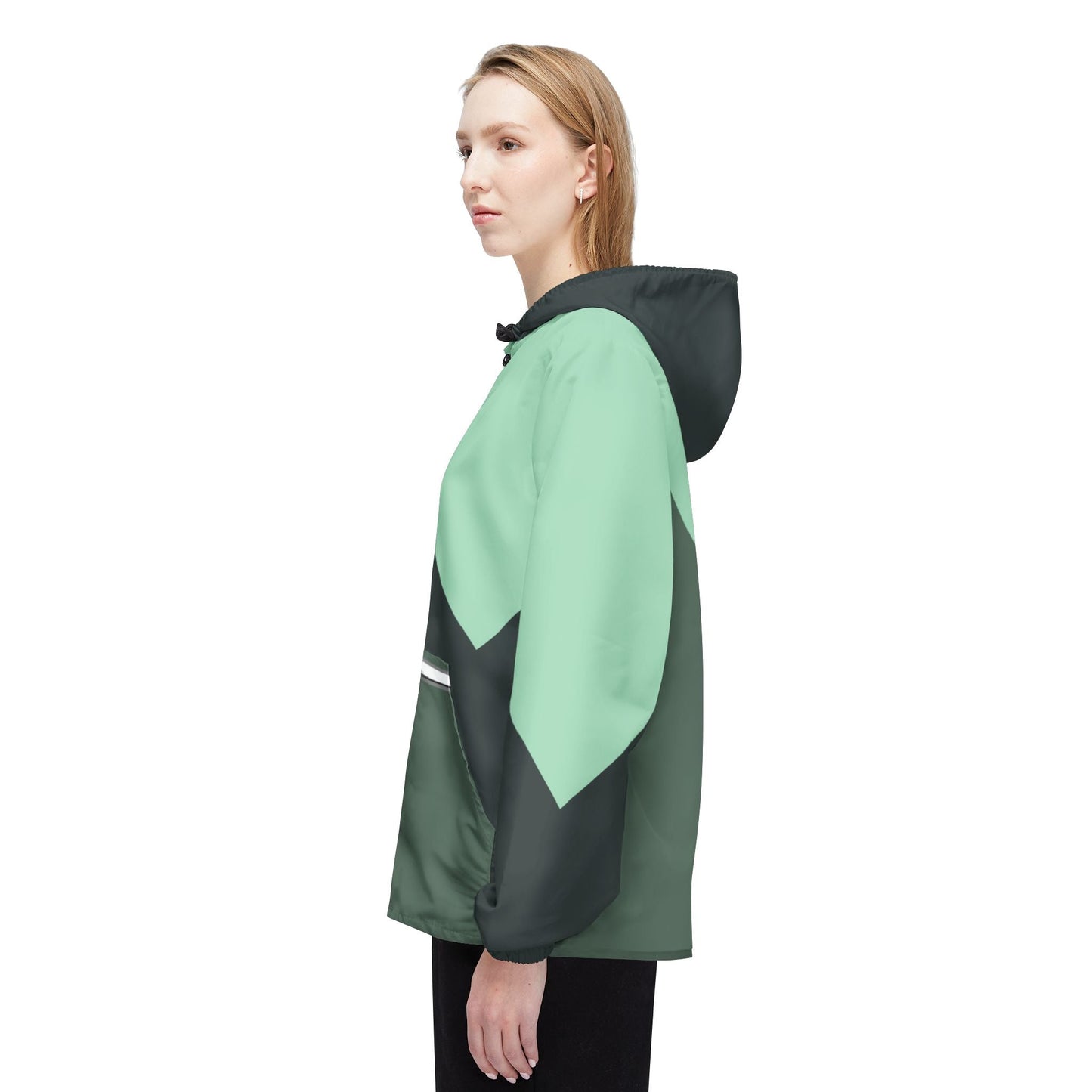 Mint Chevron Windbreaker Jacket — Lightweight Hooded Outdoor Jacket Printify bakabo.club