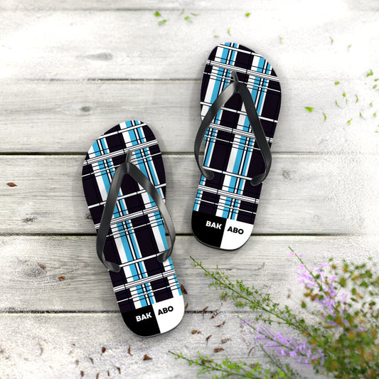 Blue Plaid Flip Flops — Men's Summer Beach Sandals Printify bakabo.club