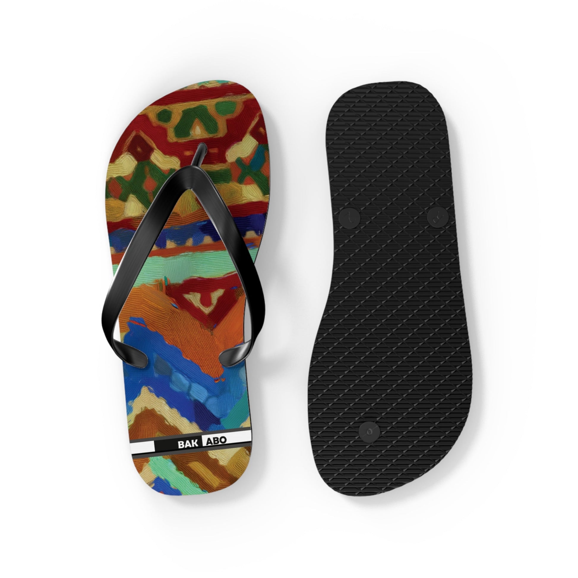Colorful Tribal Pattern Flip Flops – Bold Aztec-Inspired Beach Sandals Printify bakabo.club