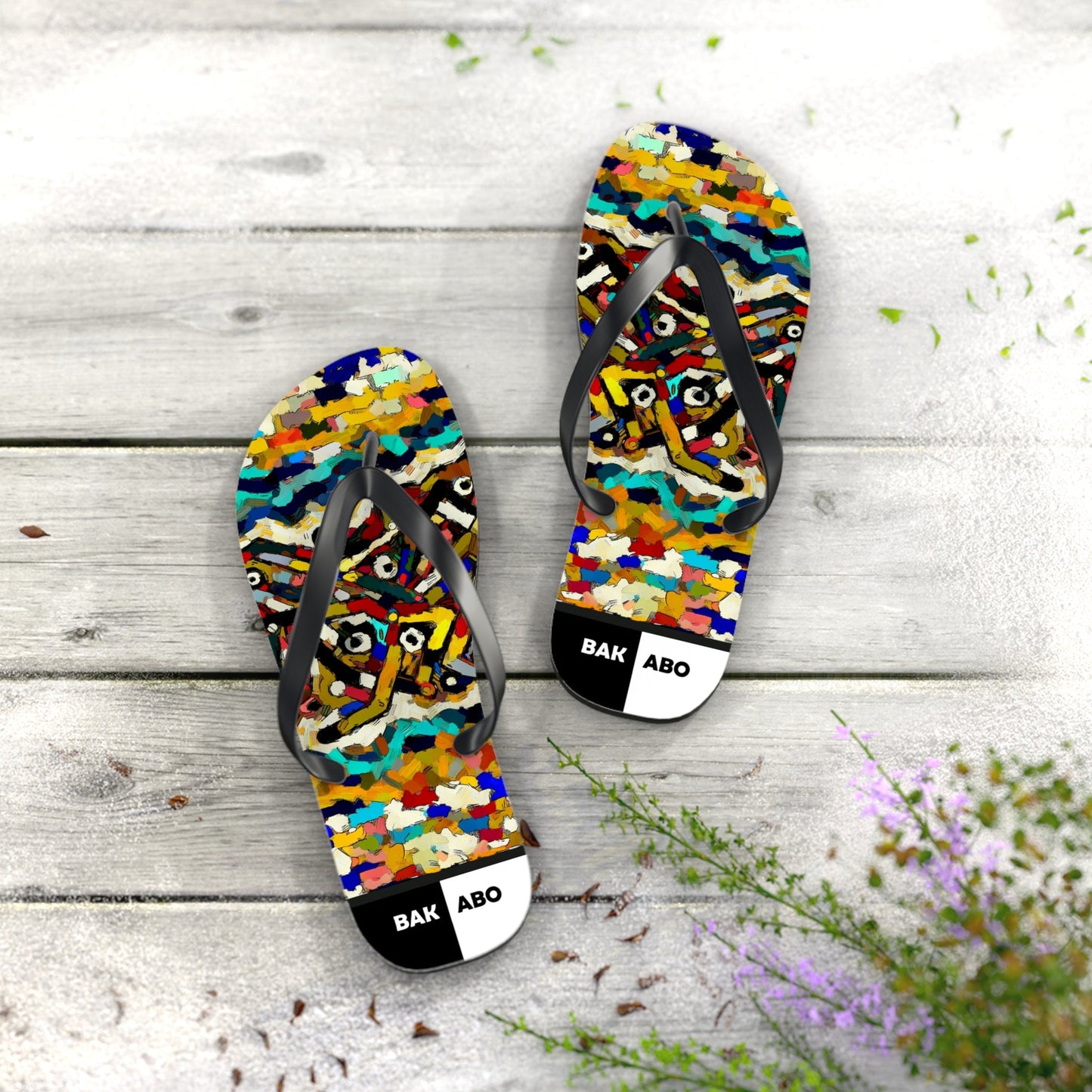 Colorful Abstract Tiger Flip Flops - Vibrant Summer Beach Sandals Printify bakabo.club