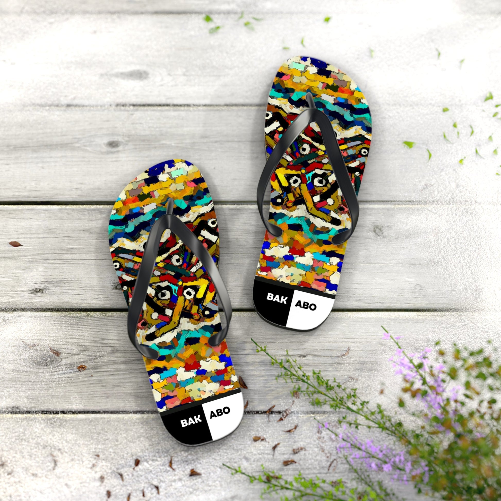 Colorful Abstract Tiger Flip Flops - Vibrant Summer Beach Sandals Printify bakabo.club