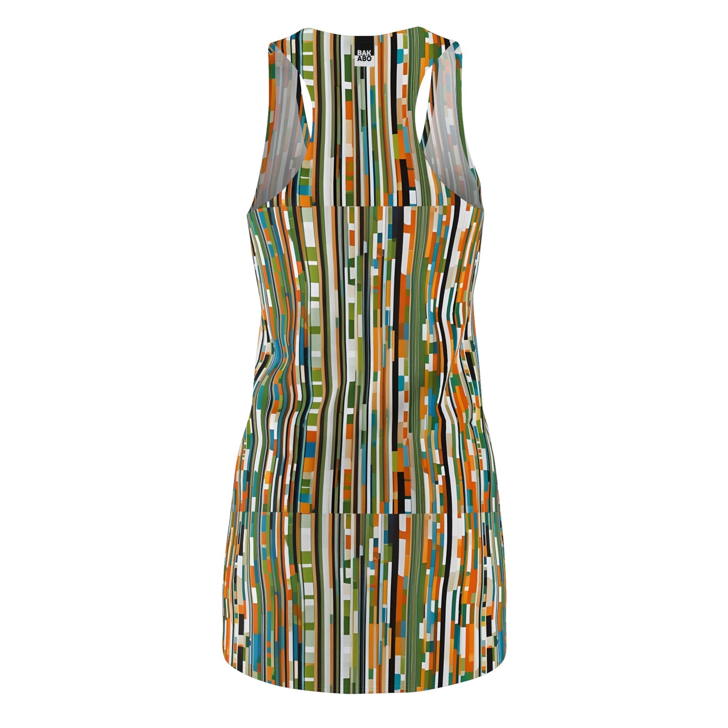 Abstract Striped Racerback Dress — Retro Olive & Orange Geometric Print Printify bakabo.club