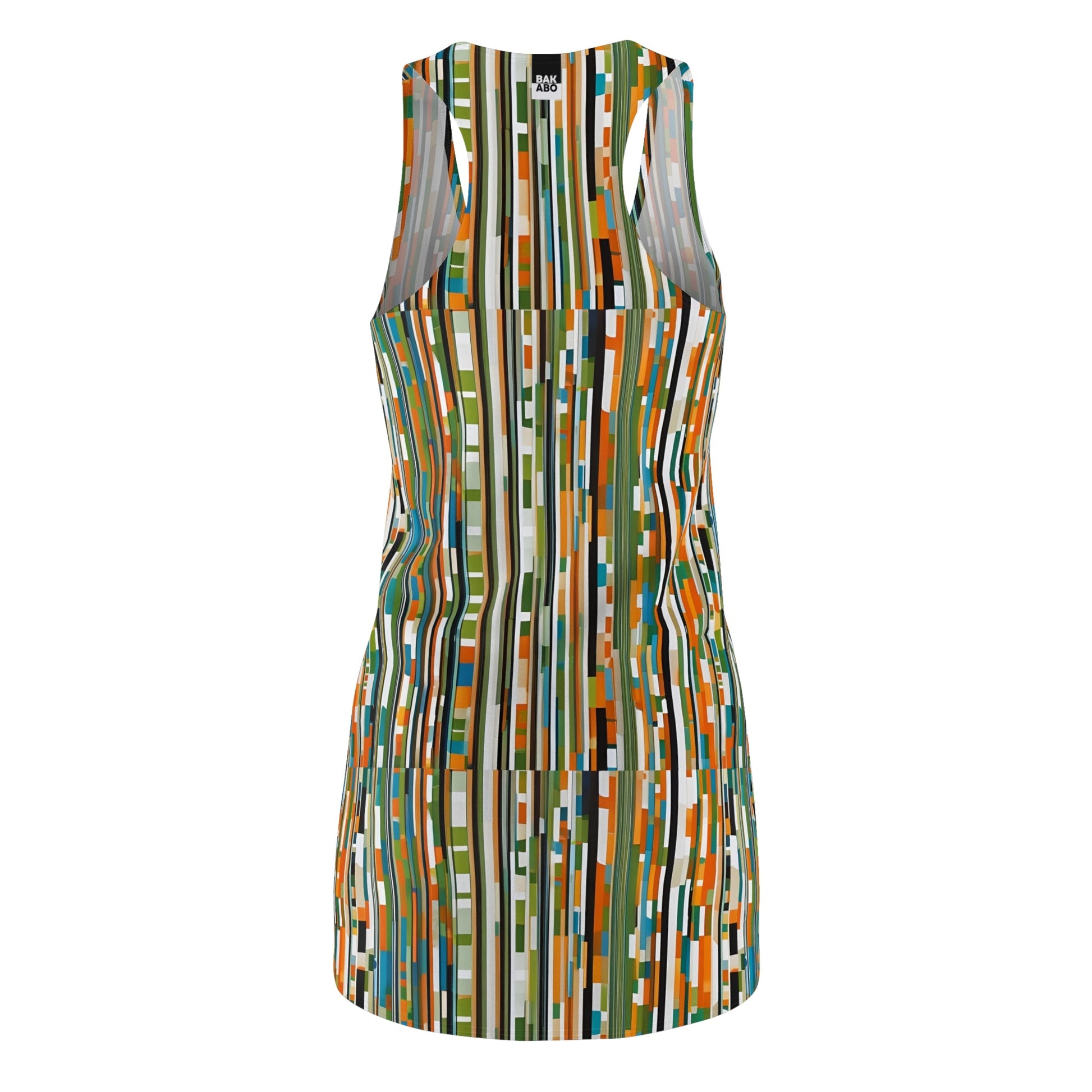 Abstract Striped Racerback Dress — Retro Olive & Orange Geometric Print Printify bakabo.club