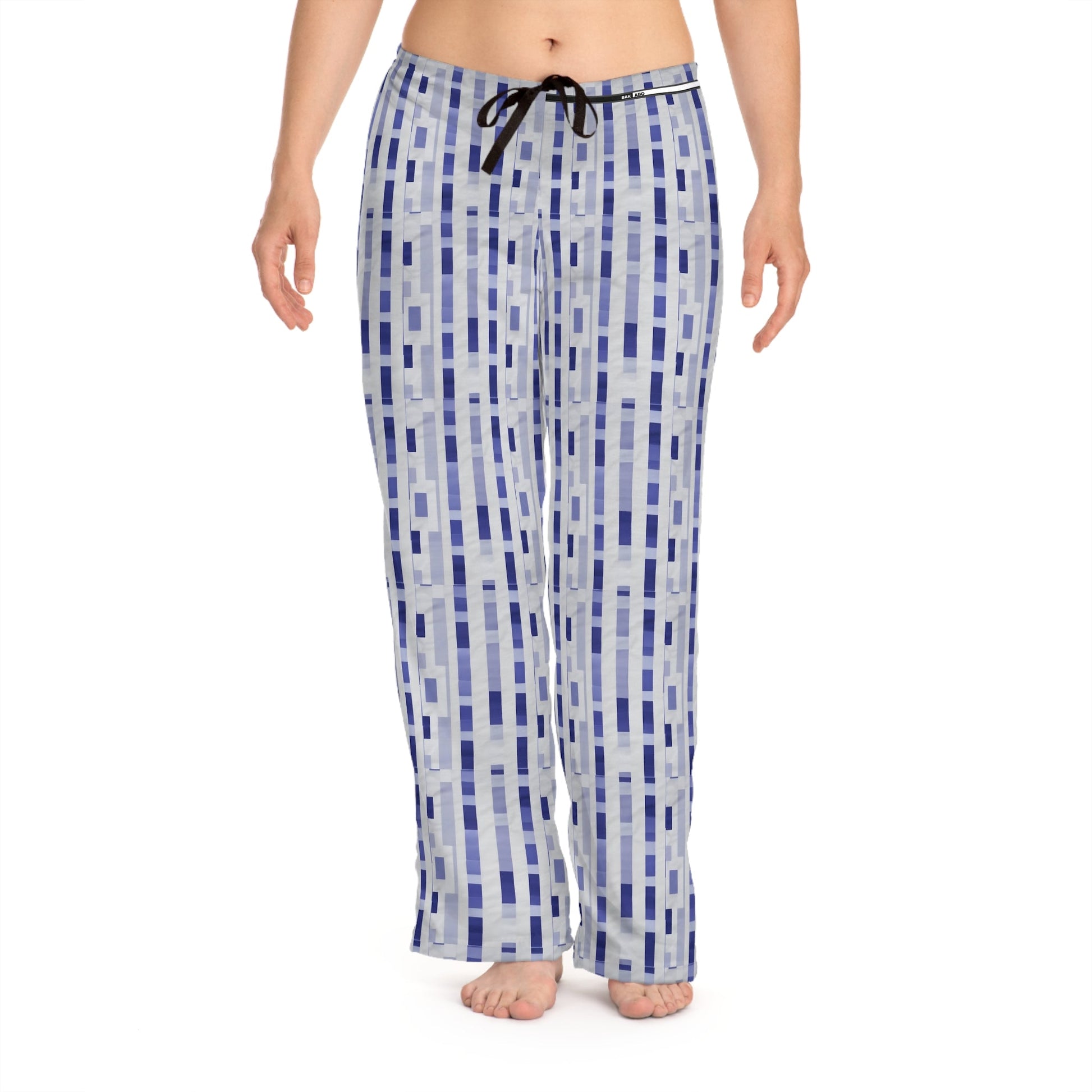 Blue Geometric Stripe Pajama Pants - Women's Cozy Lounge Sleepwear Printify bakabo.club