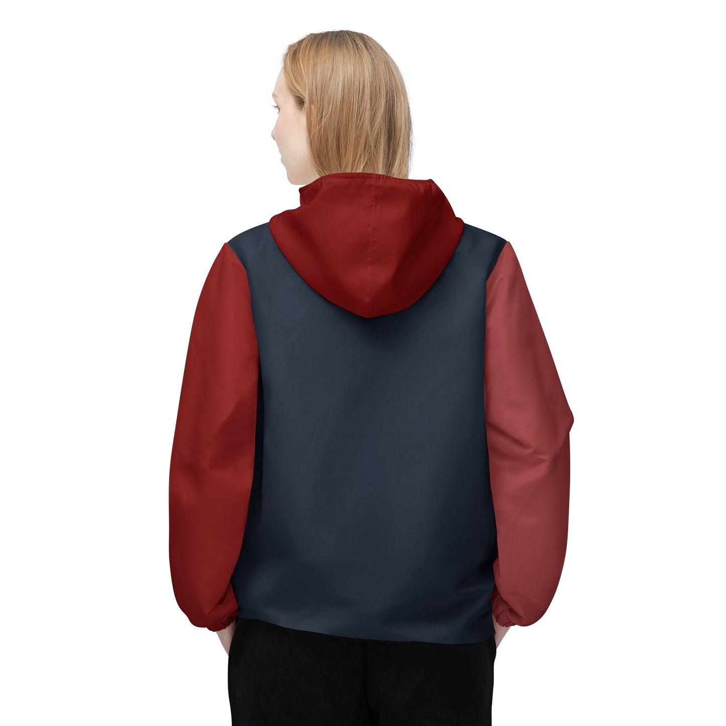 Two-Tone Lightweight Windbreaker Jacket – Red & Navy Hooded Zip-Up Printify bakabo.club