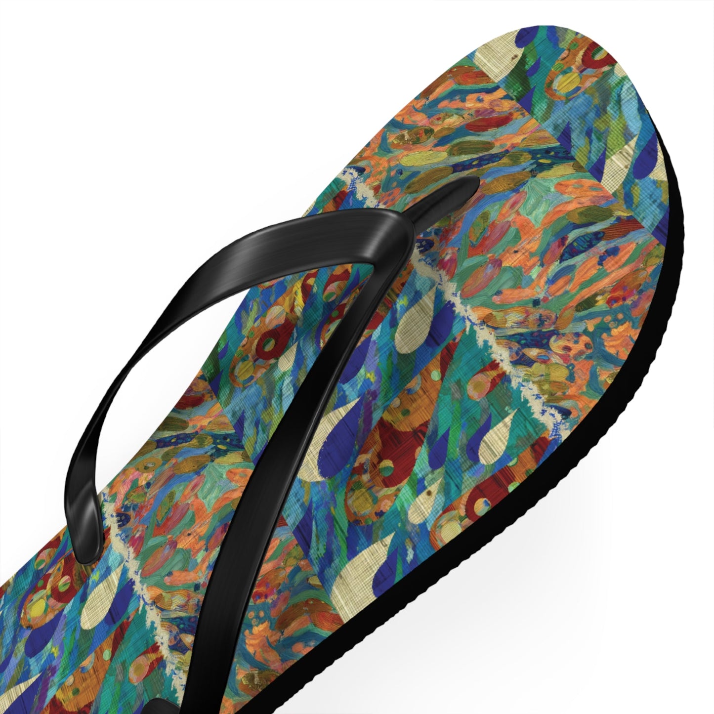 Tropical Abstract Flip Flops — Colorful Beach Sandal with Vibrant Wave Pattern Printify bakabo.club