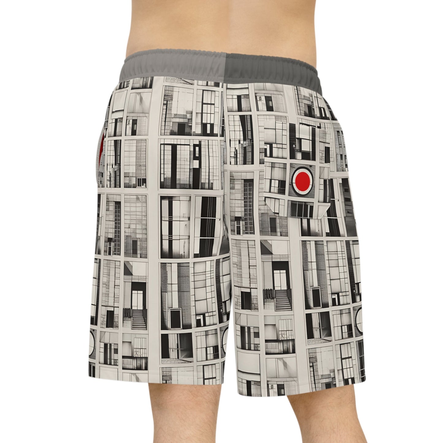 Athletic Shorts — Monochrome Architectural Grid Print (BKS) Printify bakabo.club