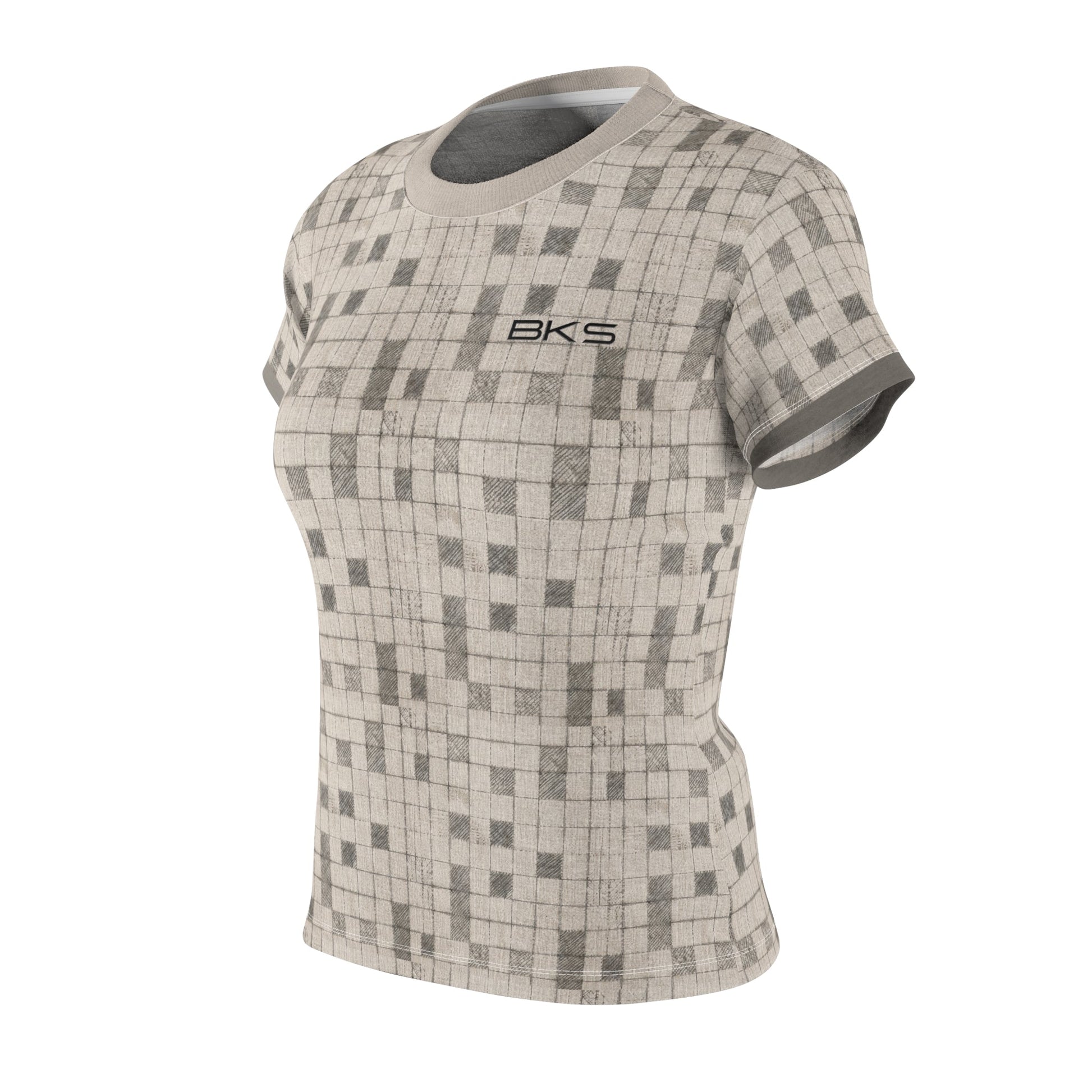 Women's Geo Grid Tee — Neutral Pixel Check Pattern Printify bakabo.club