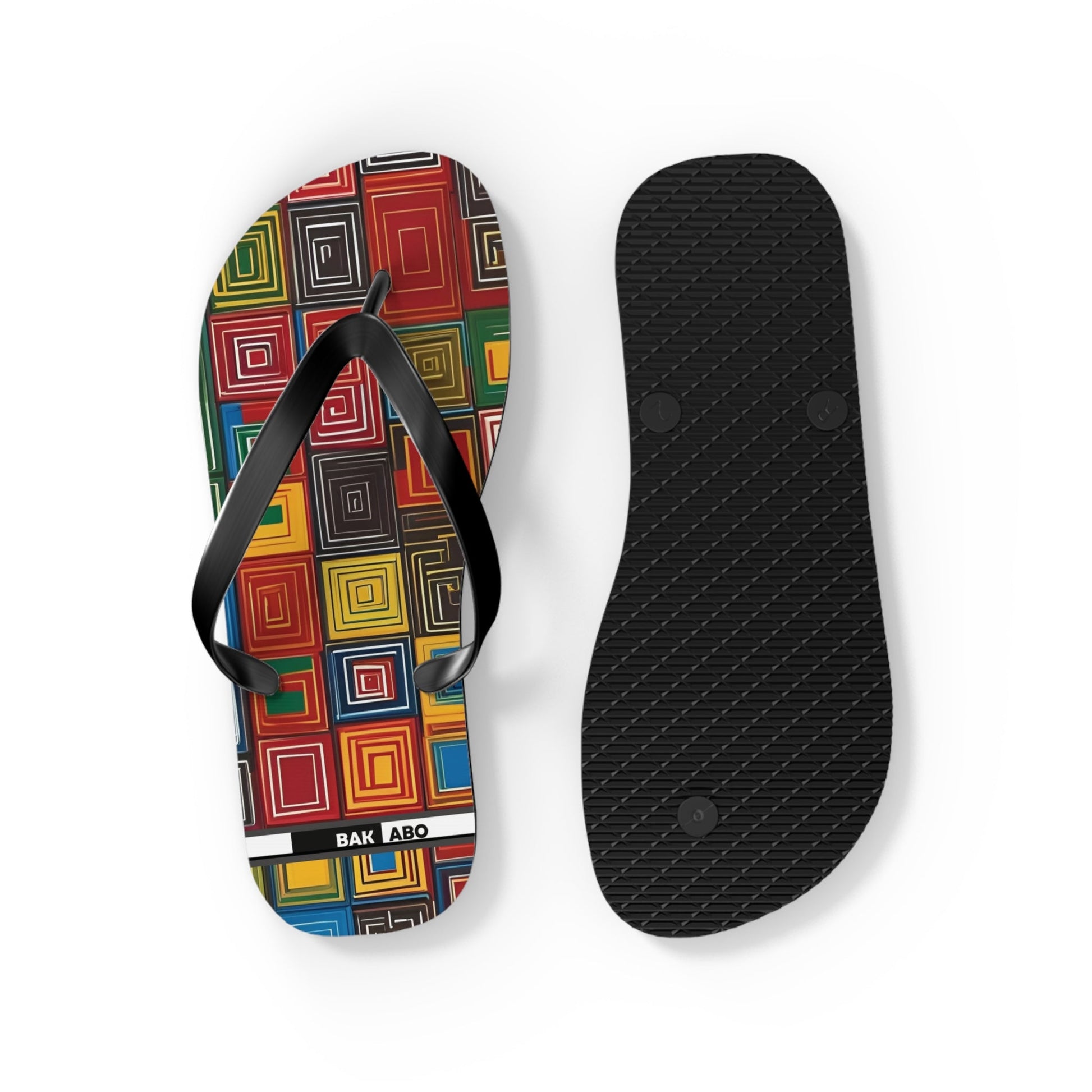 Colorful Geometric Square Flip Flops — Retro Pattern Beach Sandals Printify bakabo.club