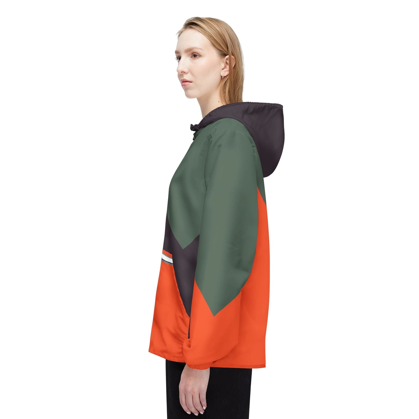 Windbreaker Jacket – Retro Chevron Colorblock Hooded Windbreaker Printify bakabo.club