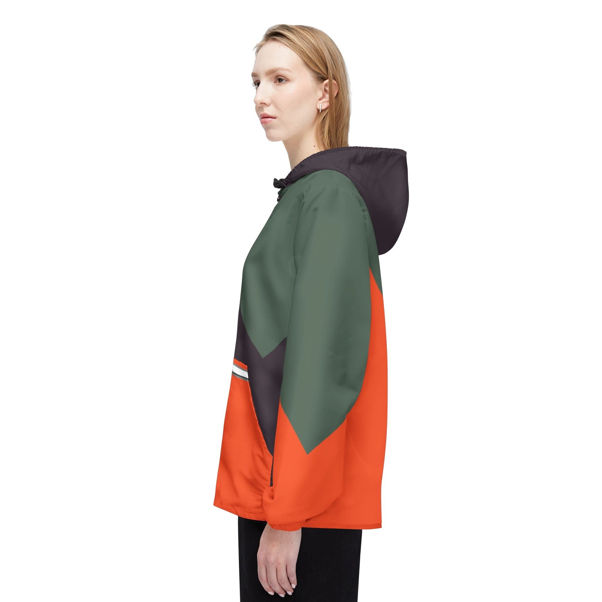 Windbreaker Jacket – Retro Chevron Colorblock Hooded Windbreaker Printify bakabo.club