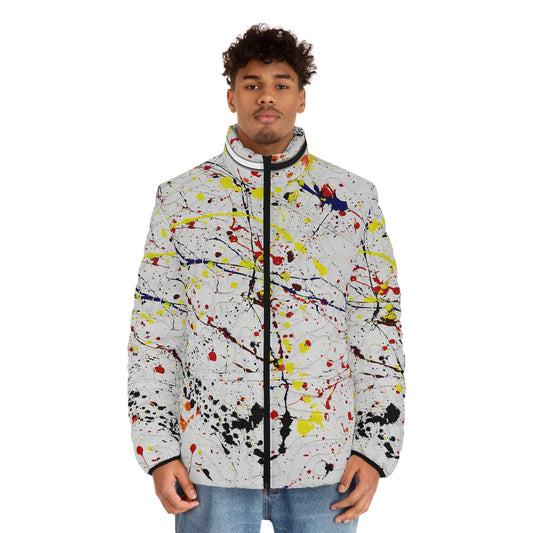 Abstract Paint Splatter Puffer Jacket — Men’s Colorful... Printify bakabo.club