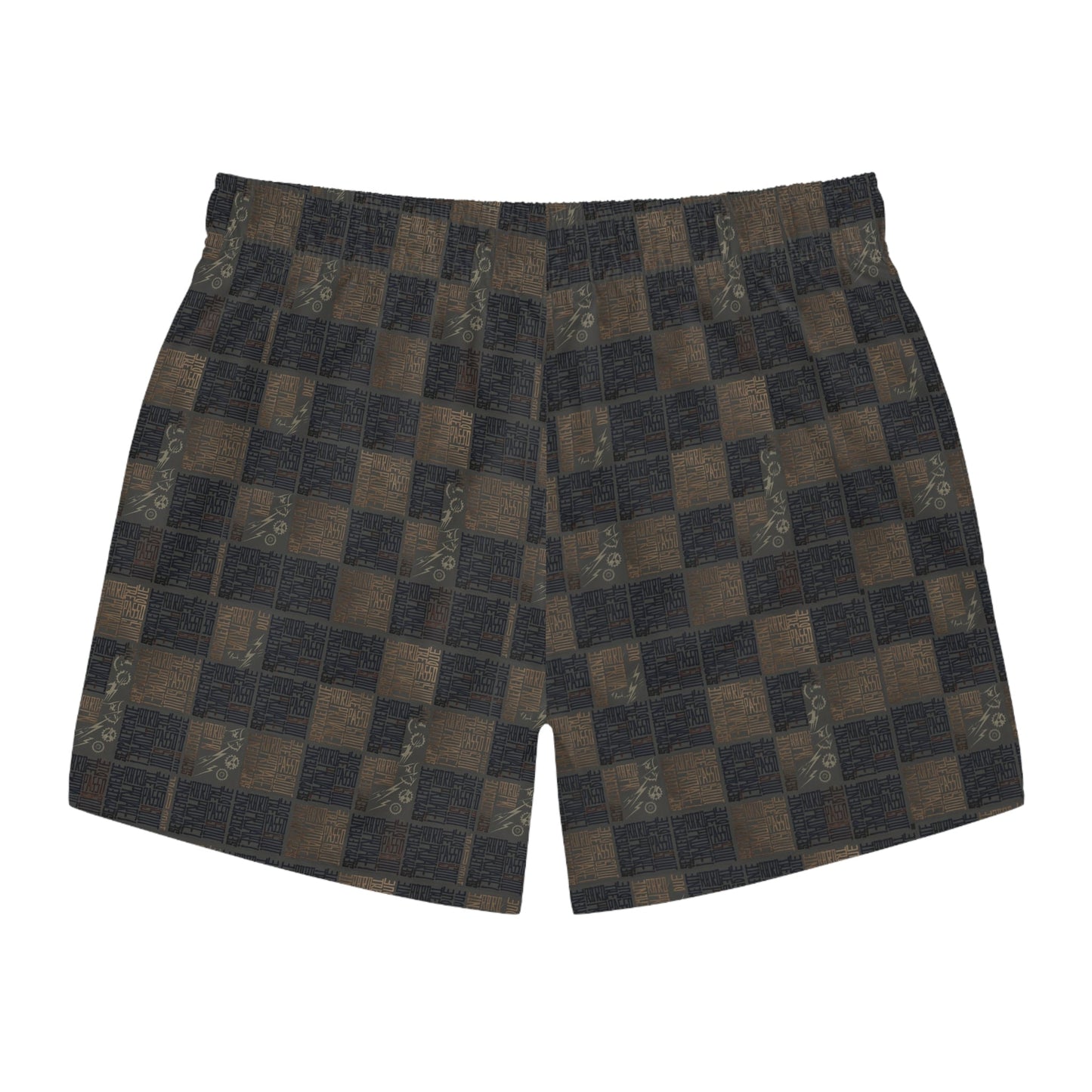 Checkerboard Swim Trunks — Distressed Black & Brown All-Over Print Printify bakabo.club