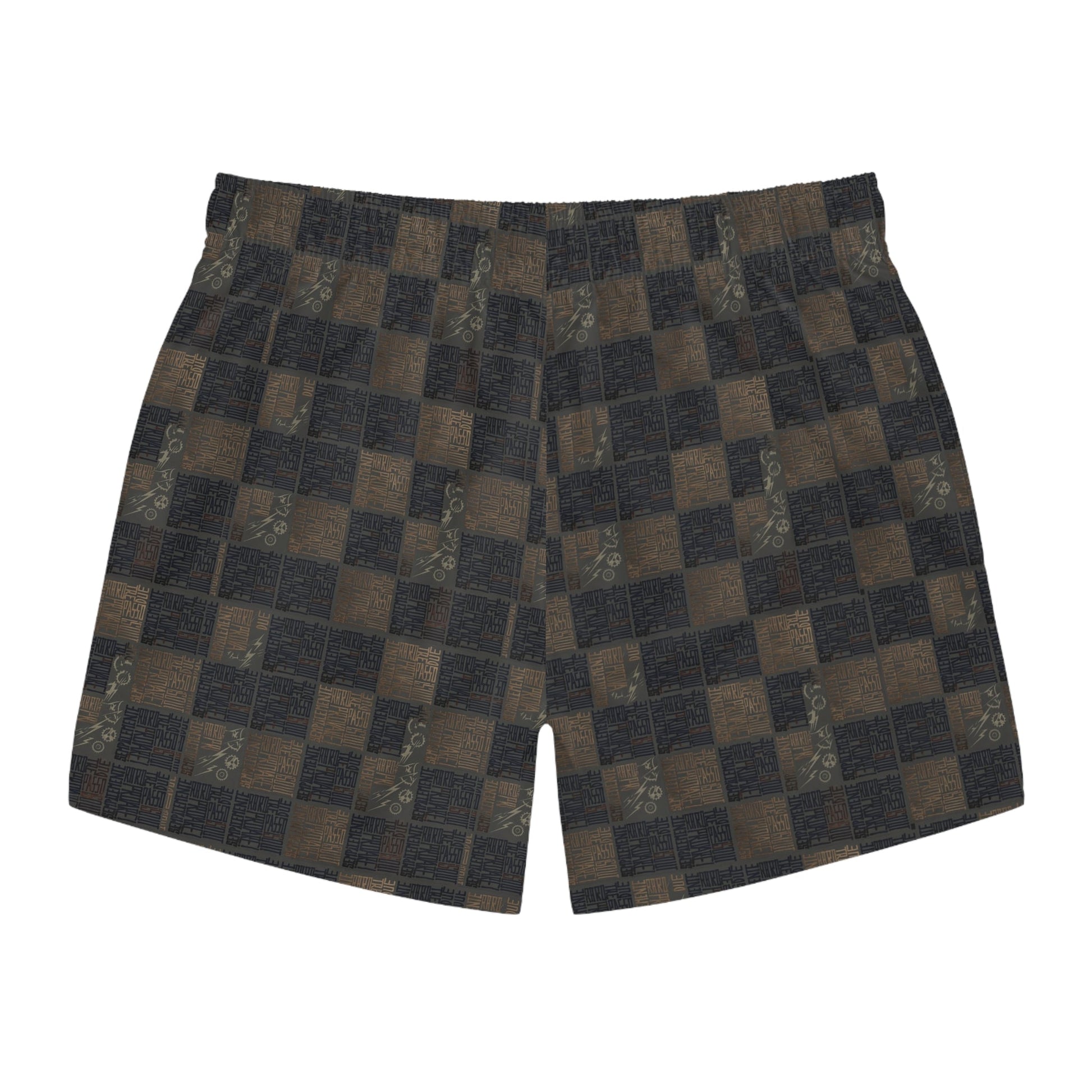 Checkerboard Swim Trunks — Distressed Black & Brown All-Over Print Printify bakabo.club