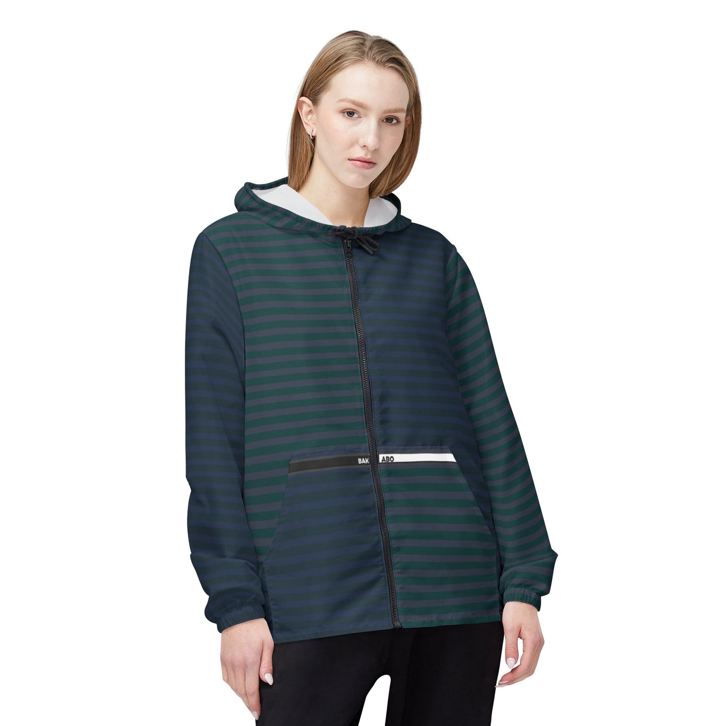 Striped Teal Windbreaker Jacket - Lightweight Hooded Windbreaker Printify bakabo.club