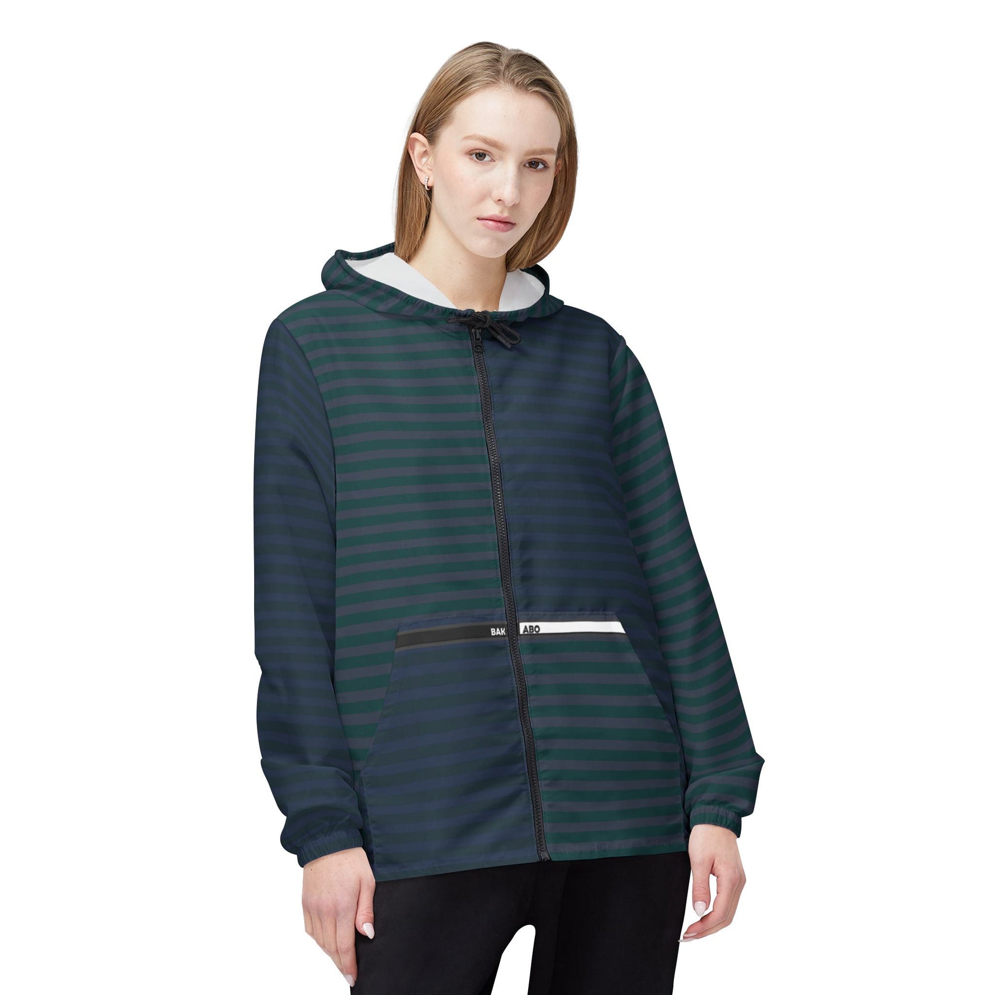 Striped Teal Windbreaker Jacket - Lightweight Hooded Windbreaker Printify bakabo.club