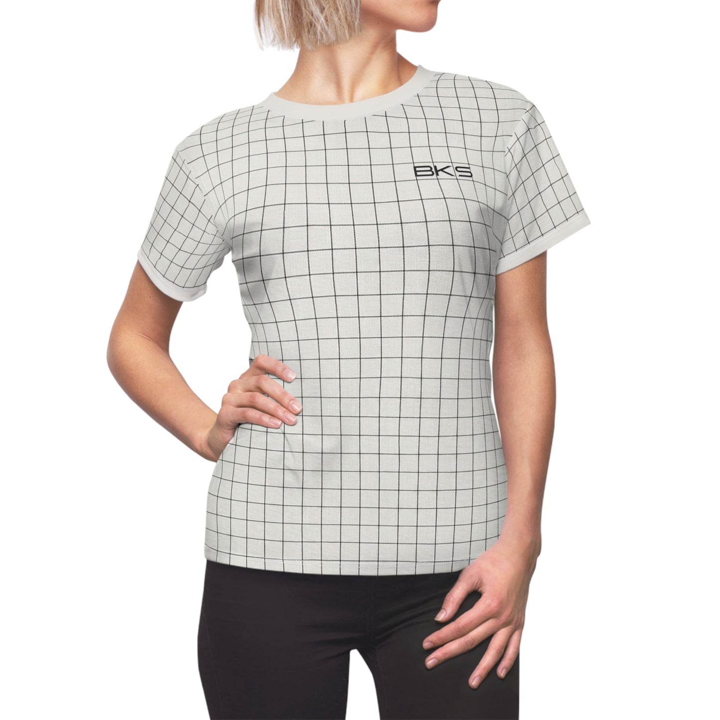 Women's Grid Tee — Minimalist BKS Check Pattern AOP Printify bakabo.club