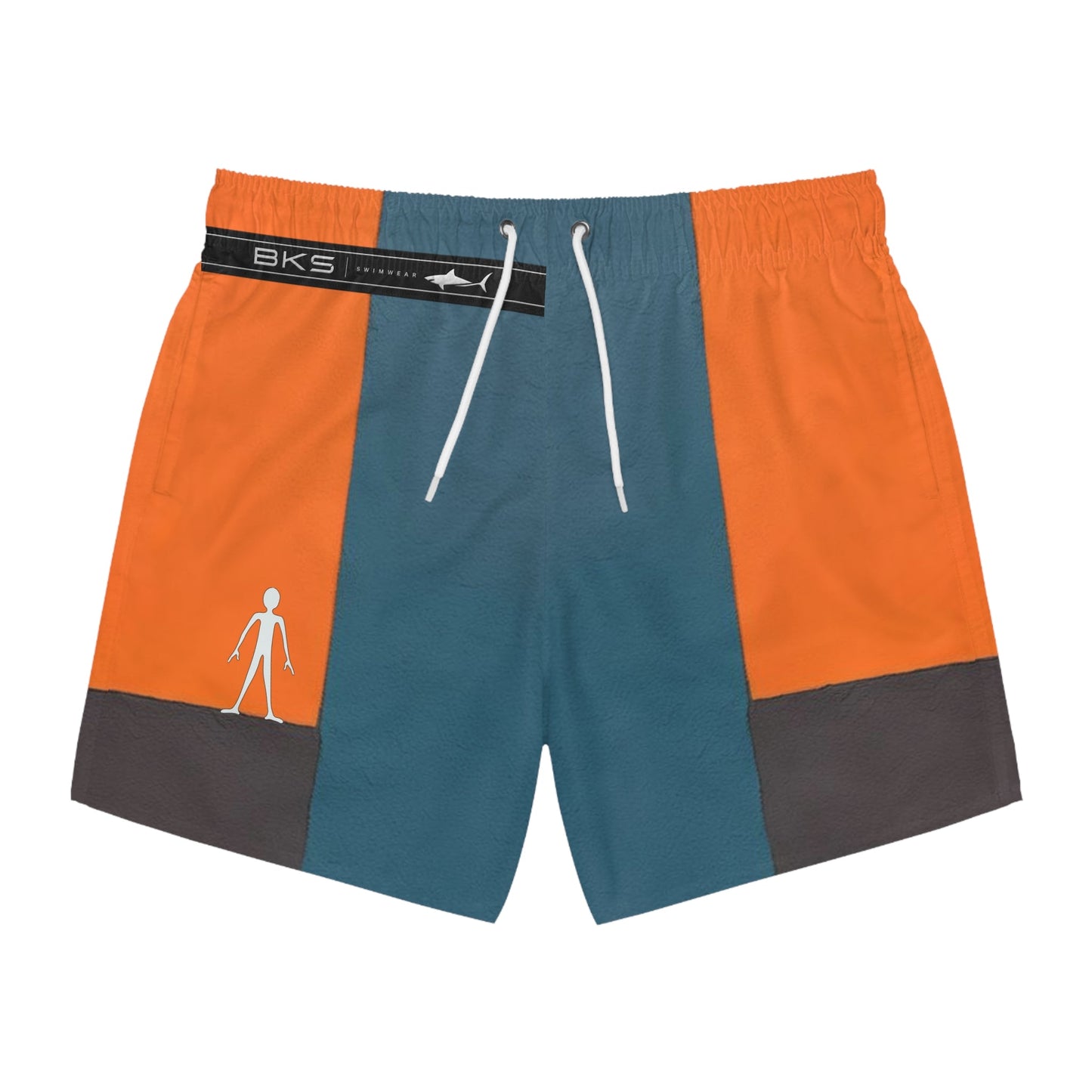 Colorblock Swim Trunks – Teal, Orange & Charcoal Beach Shorts Printify bakabo.club