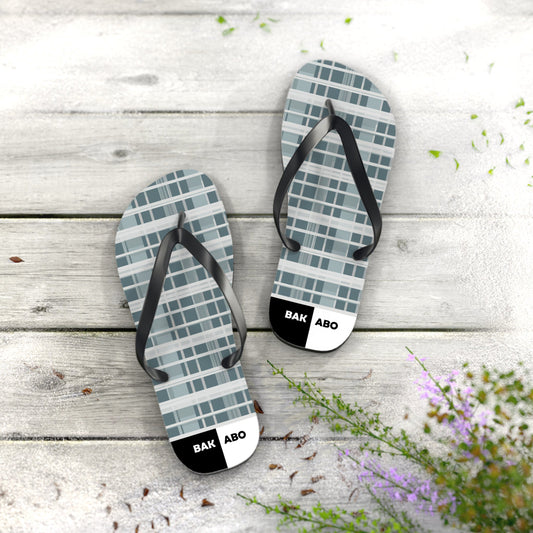 Plaid Pattern Flip Flops — Casual Gray Beach Sandals Printify bakabo.club