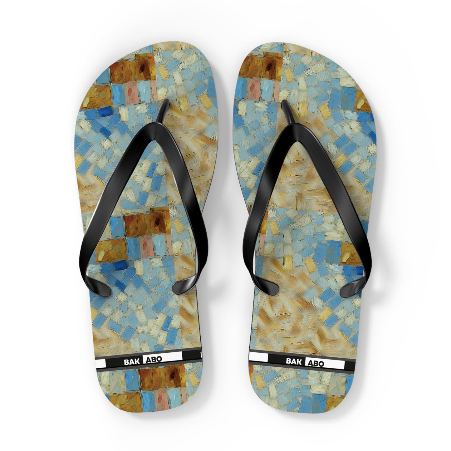 Mosaic Tile Flip Flops — Blue & Sand Beach Sandals Printify bakabo.club