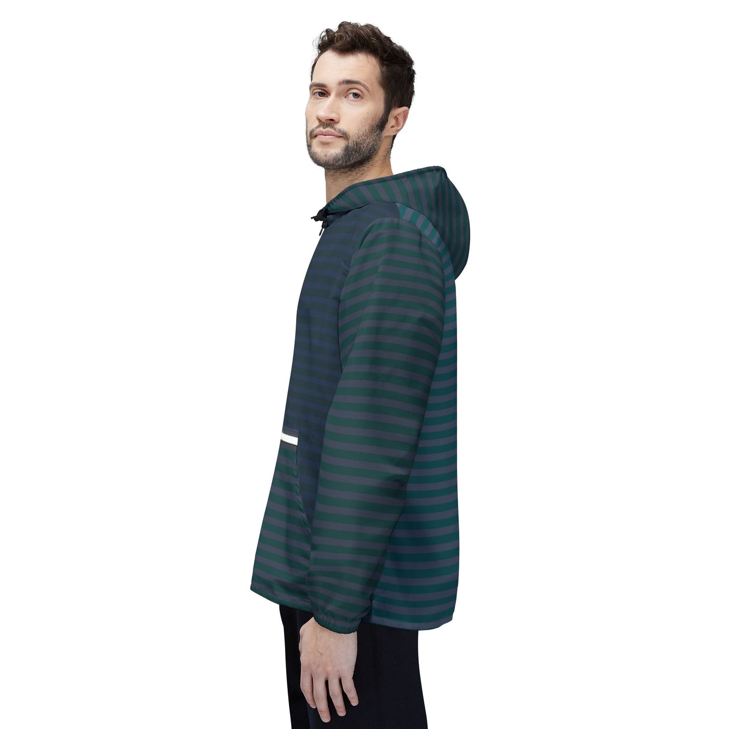 Striped Teal Windbreaker Jacket - Lightweight Hooded Windbreaker Printify bakabo.club