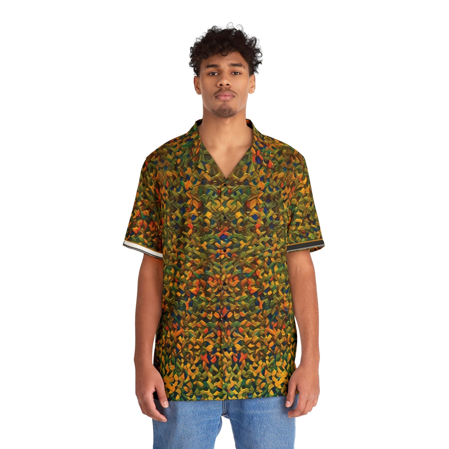 Men's Tropical Abstract Hawaiian Shirt – Olive Green Leaf Pattern AOP Printify bakabo.club