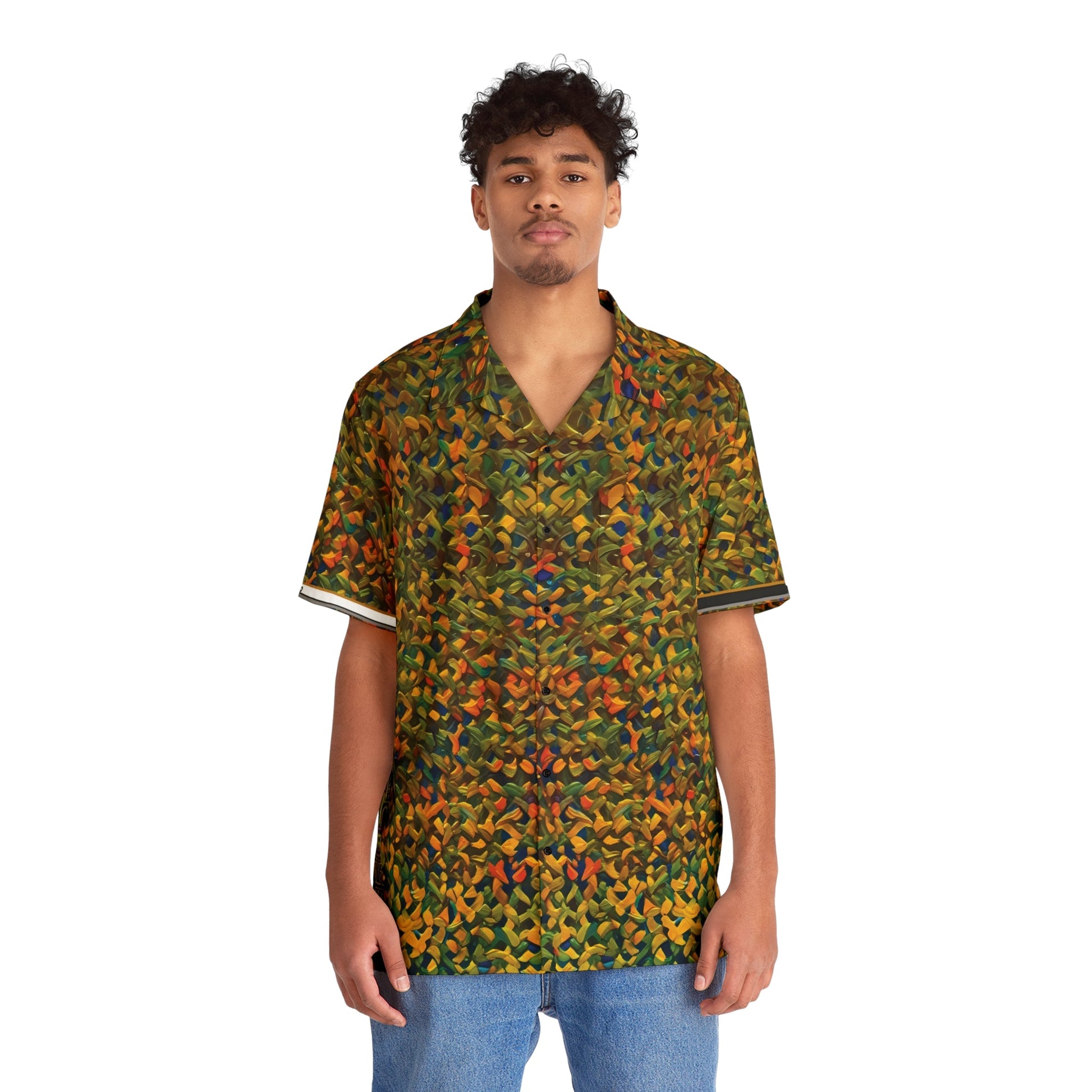 Men's Tropical Abstract Hawaiian Shirt – Olive Green Leaf Pattern AOP Printify bakabo.club
