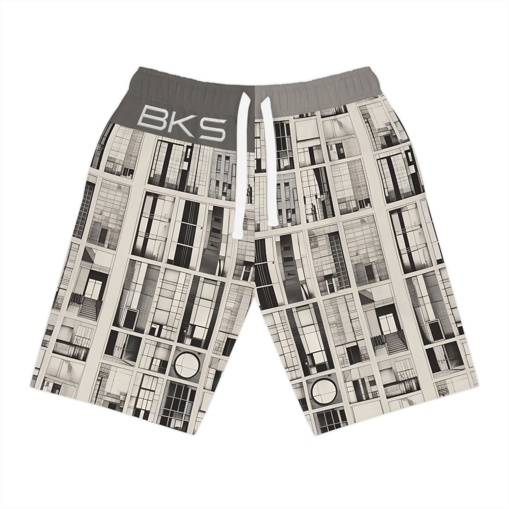 Athletic Shorts — Monochrome Architectural Grid Print (BKS) Printify bakabo.club