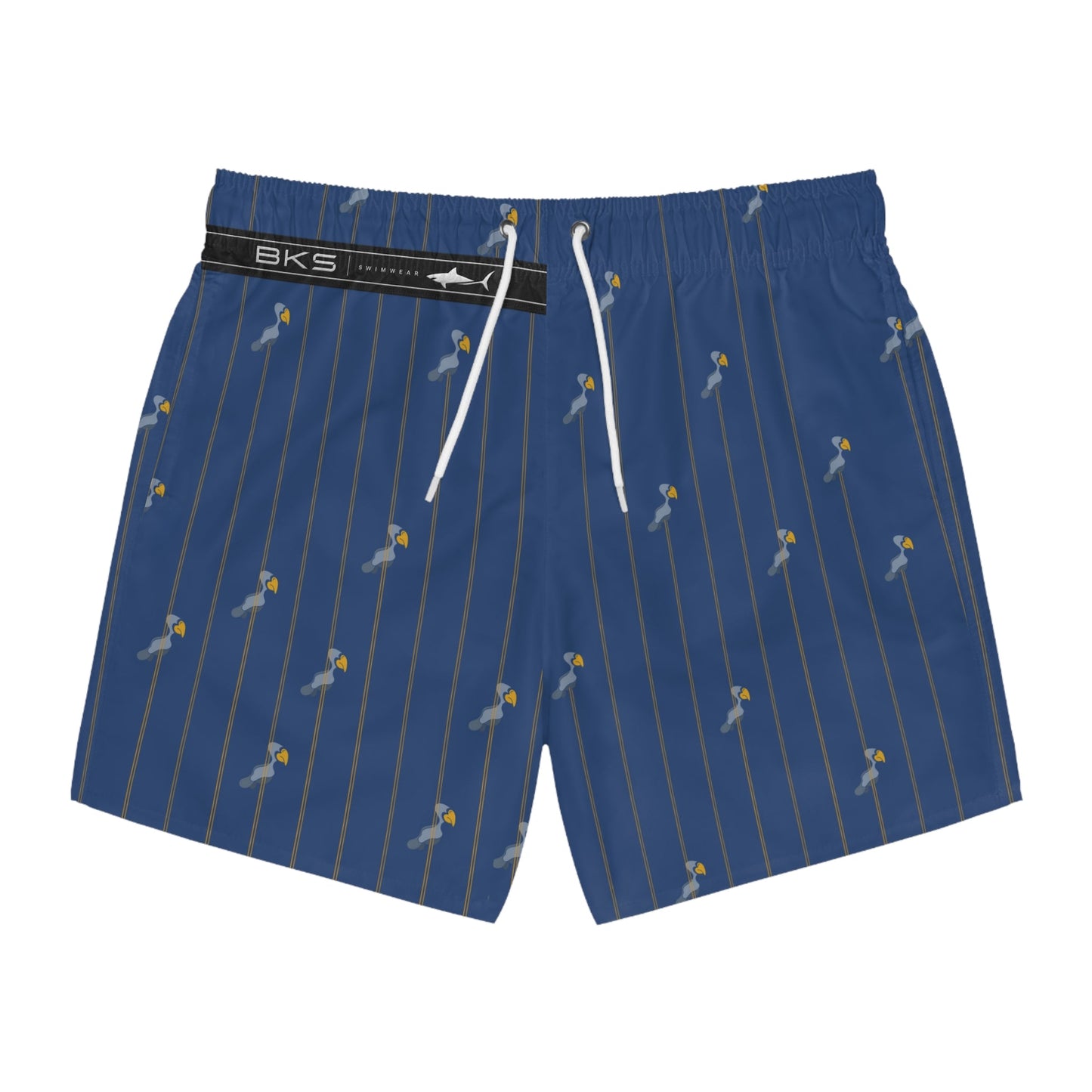 Bird Pinstripe Swim Trunks — Blue All-Over-Print Beach Shorts Printify bakabo.club