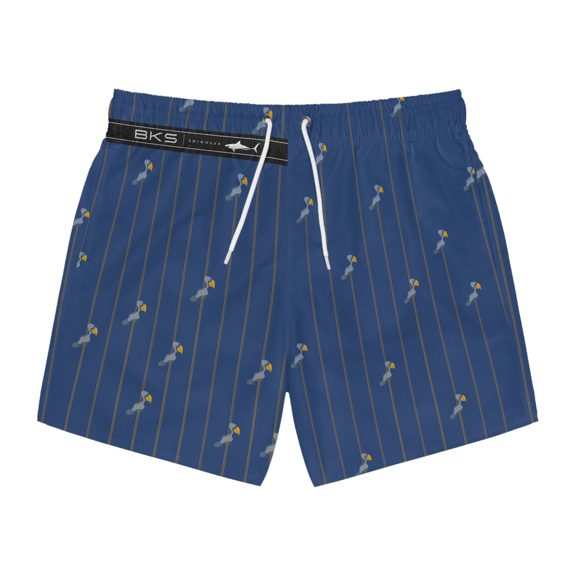 Bird Pinstripe Swim Trunks — Blue All-Over-Print Beach Shorts Printify bakabo.club