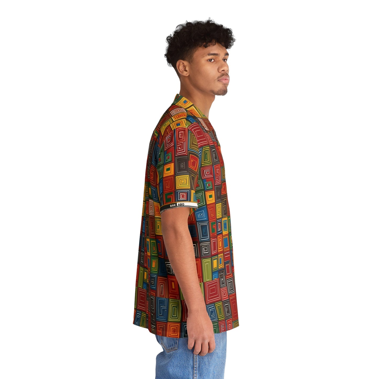 Men's Geometric Hawaiian Shirt — Colorful Retro Square Pattern AOP Printify bakabo.club