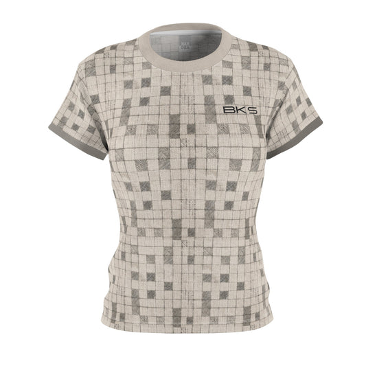 Women's Geo Grid Tee — Neutral Pixel Check Pattern Printify bakabo.club