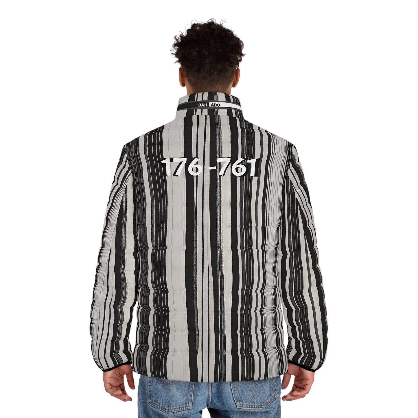 Striped Black & White Puffer Jacket — '176-761' Quilted Coat Printify bakabo.club
