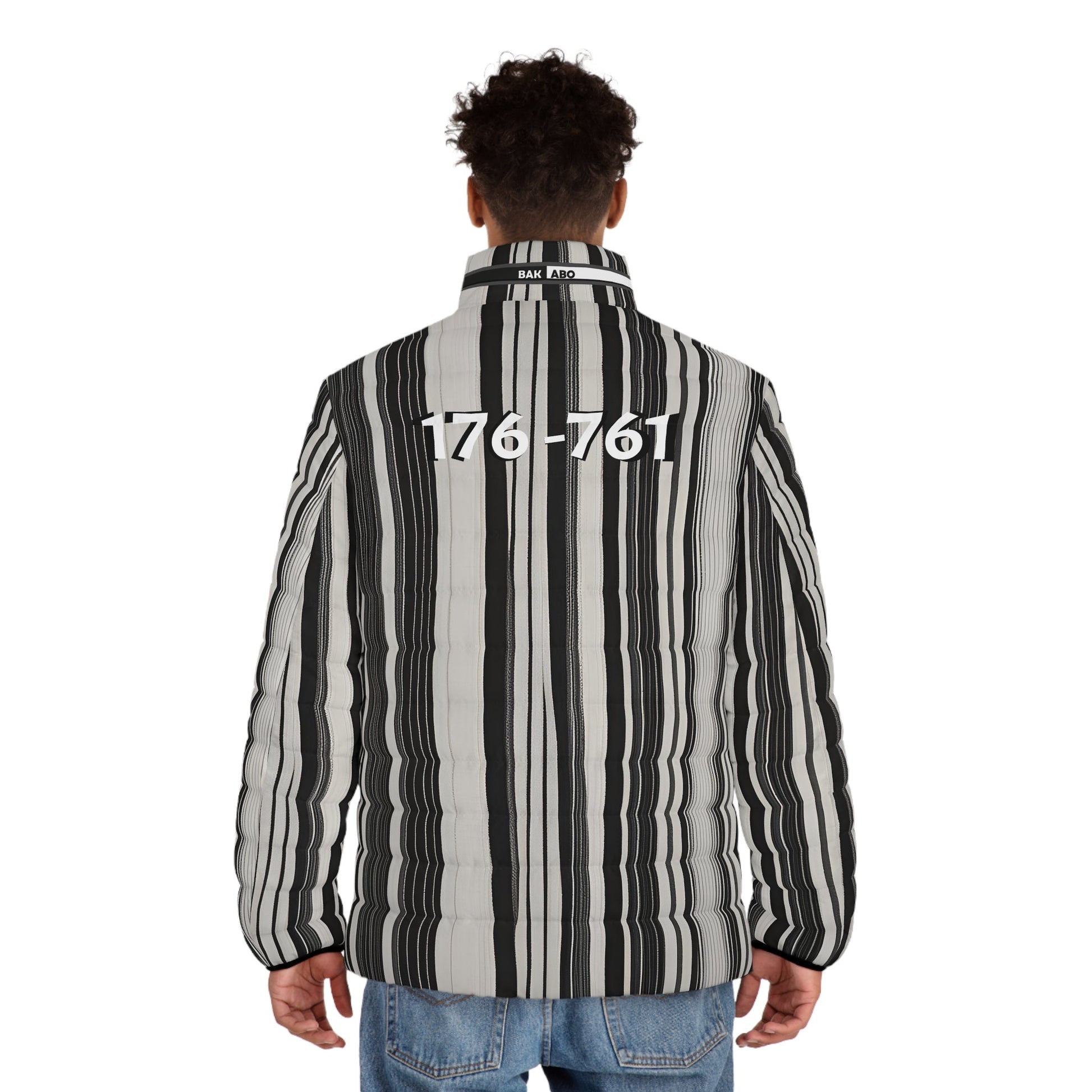Striped Black & White Puffer Jacket — '176-761' Quilted Coat Printify bakabo.club