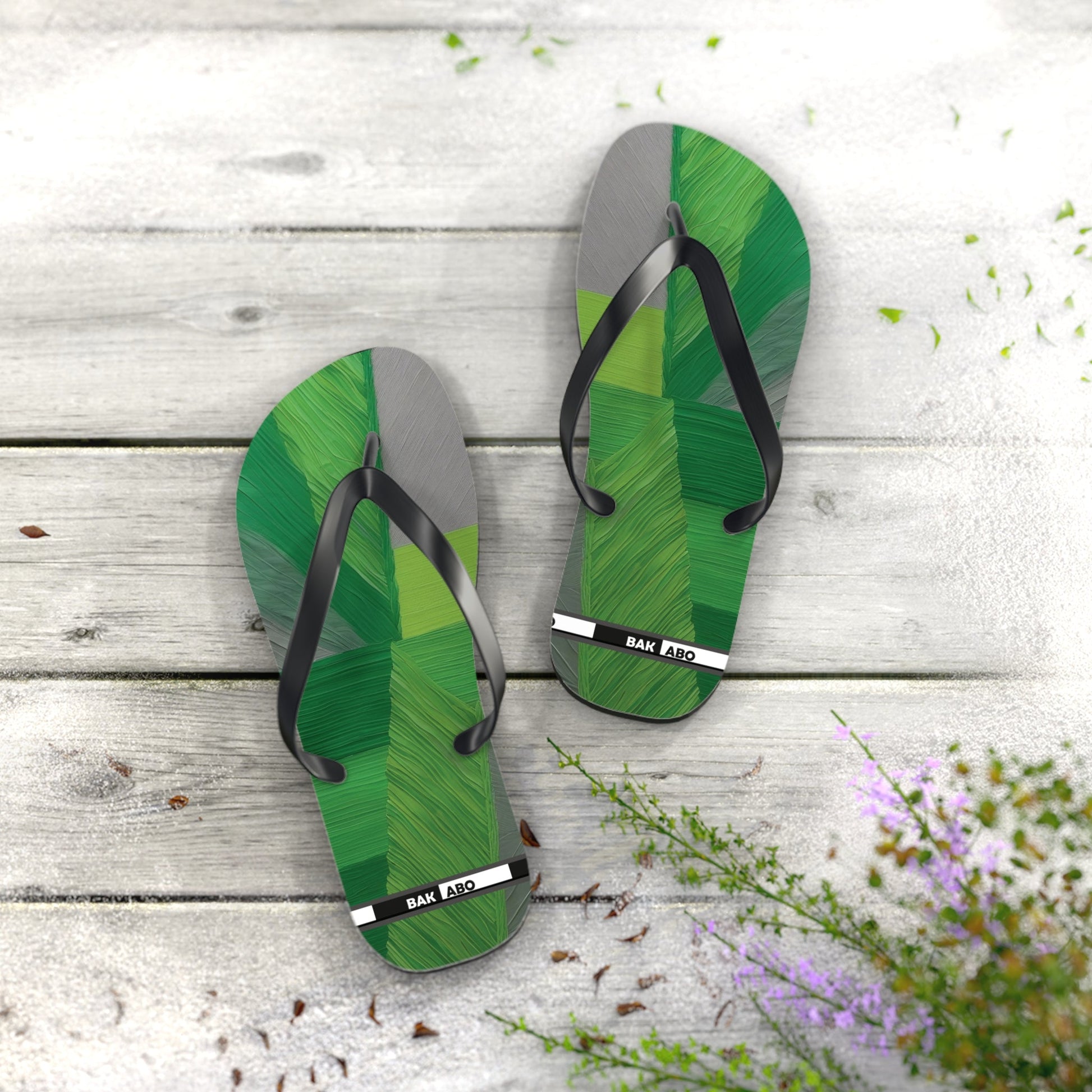 Tropical Green Brushstroke Flip Flops — Palm Leaf Beach Sandals Printify bakabo.club