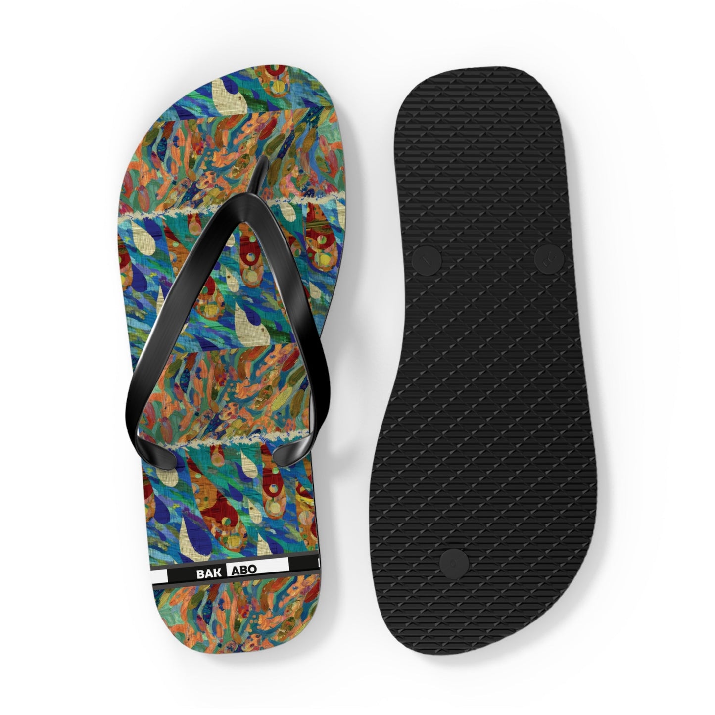 Tropical Abstract Flip Flops — Colorful Beach Sandal with Vibrant Wave Pattern Printify bakabo.club