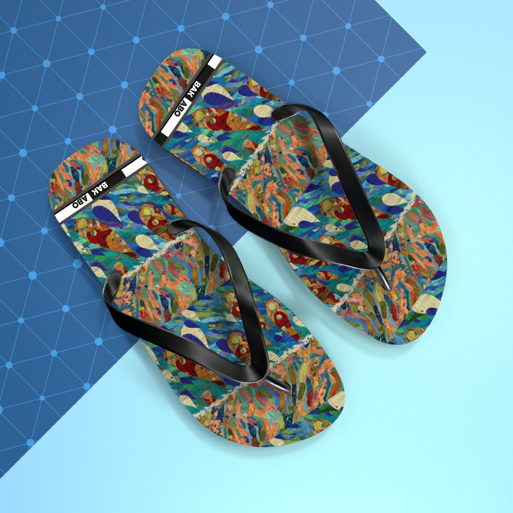 Tropical Abstract Flip Flops — Colorful Beach Sandal with Vibrant Wave Pattern Printify bakabo.club