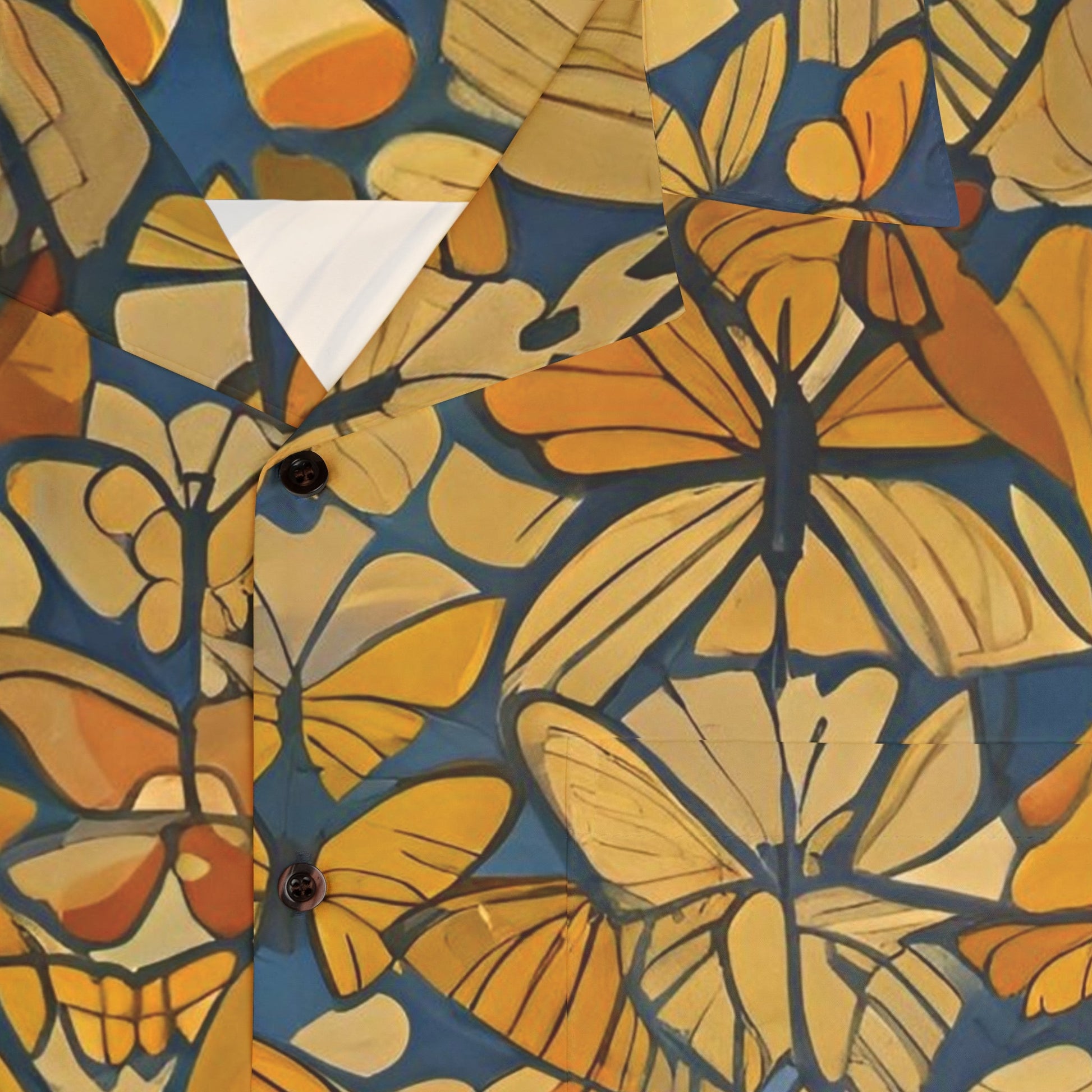 Butterfly Breeze Hawaiian Shirt — Golden Monarch Floral Camp Shirt Printify bakabo.club