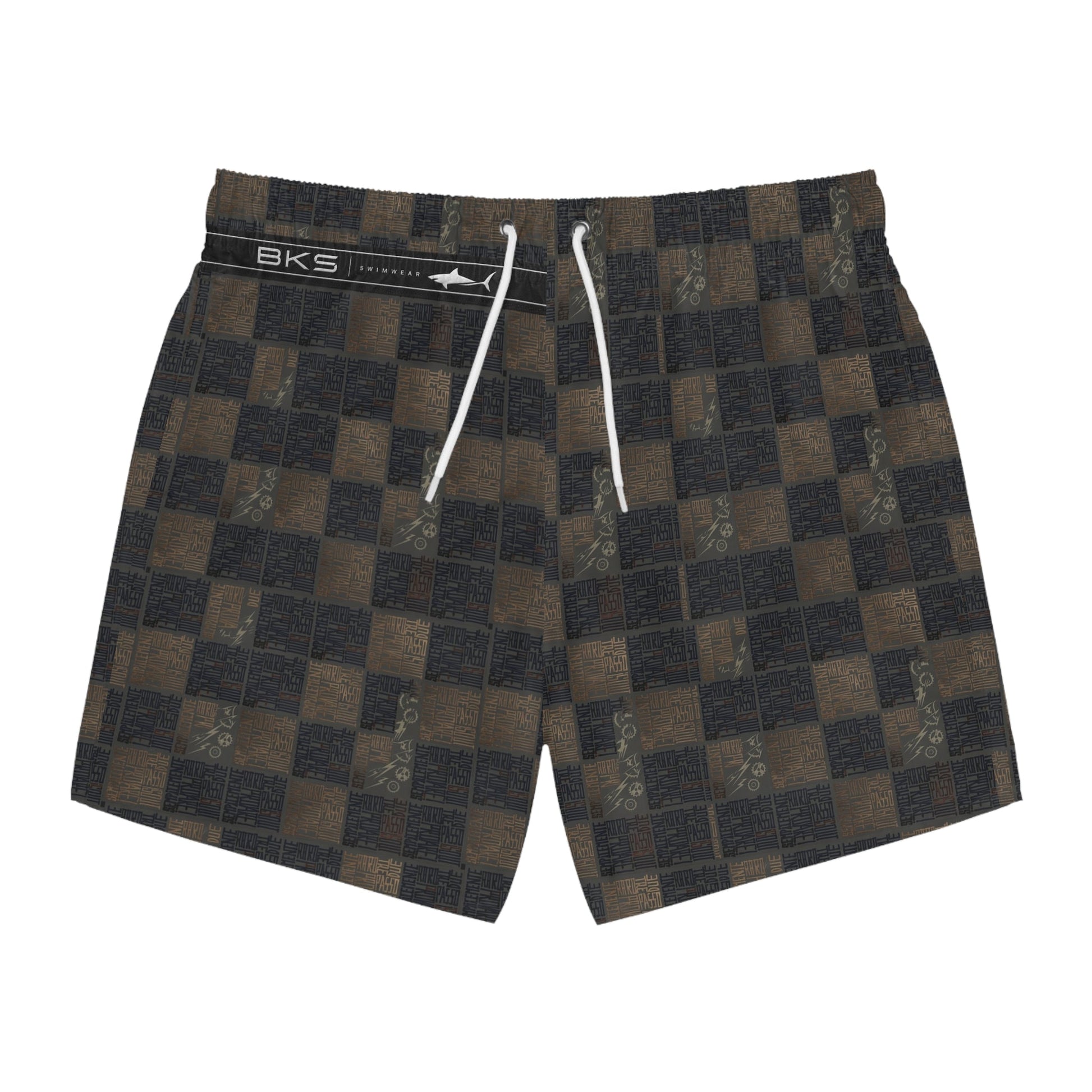 Checkerboard Swim Trunks — Distressed Black & Brown All-Over Print Printify bakabo.club