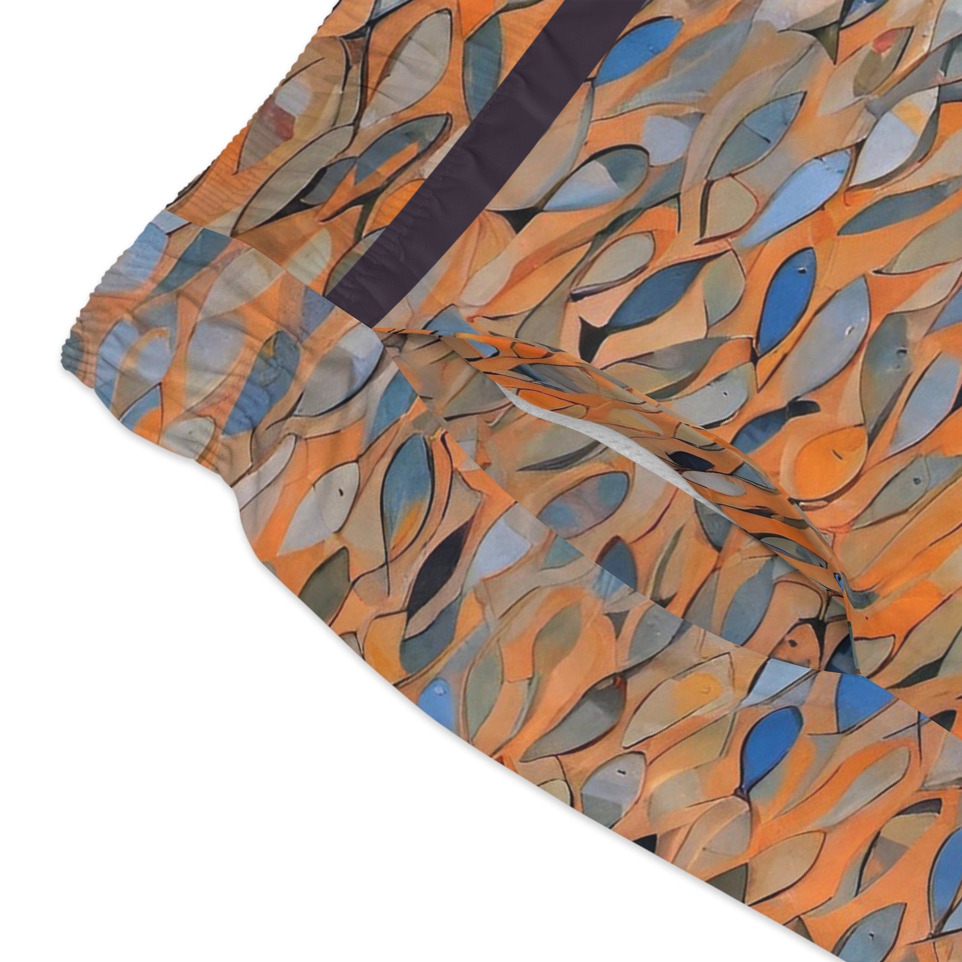 Fish School Swim Trunks — Orange Abstract All-Over-Print Beach Shorts Printify bakabo.club
