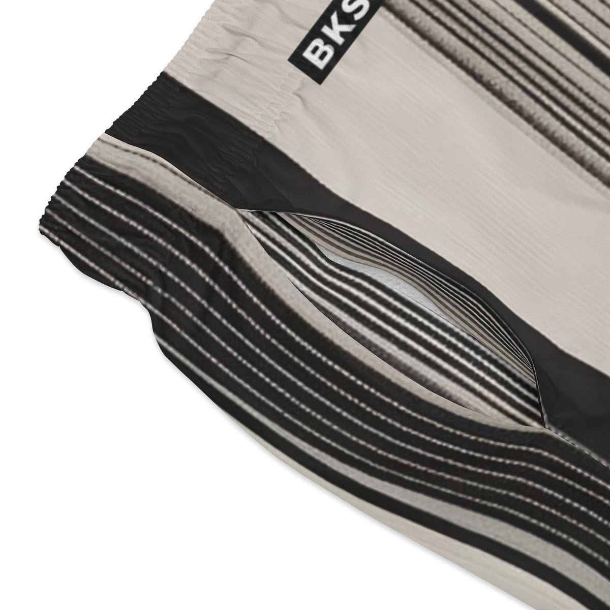 BKS Hours Striped Neutral Swim Trunks - close-up