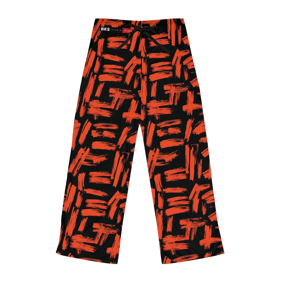 BKS Marker Stitch Lounge Pants - front, crimson brushstrokes on black