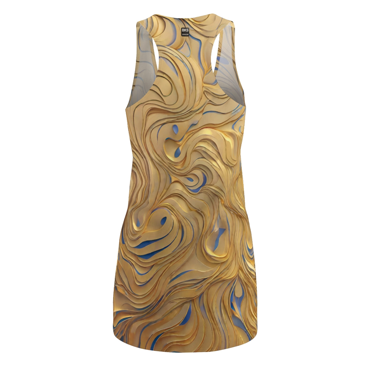 BKS Origin Meander™ Racerback Dress — ghost front — full-body AOP sublimation print