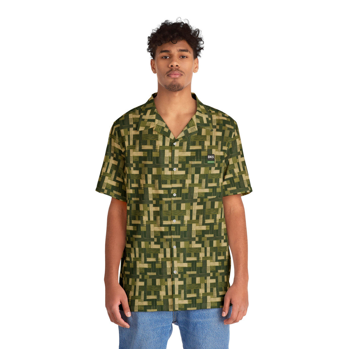 BKS Origin Pelican™ Hawaiian Shirt — worn, front