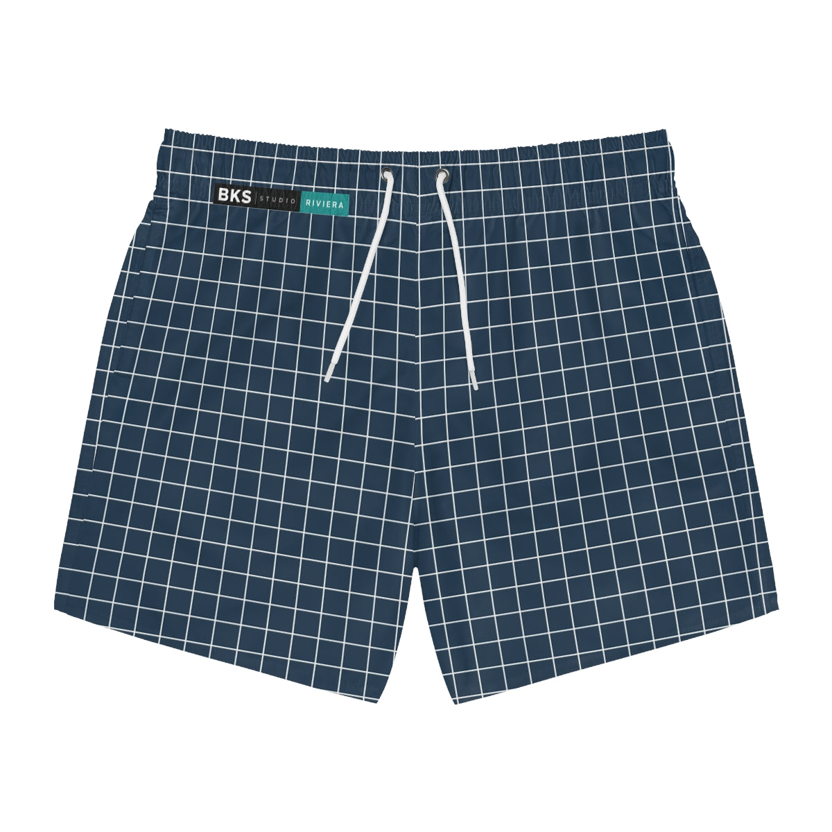 BKS Riviera Coast Grid Blue Swim Trunks - front