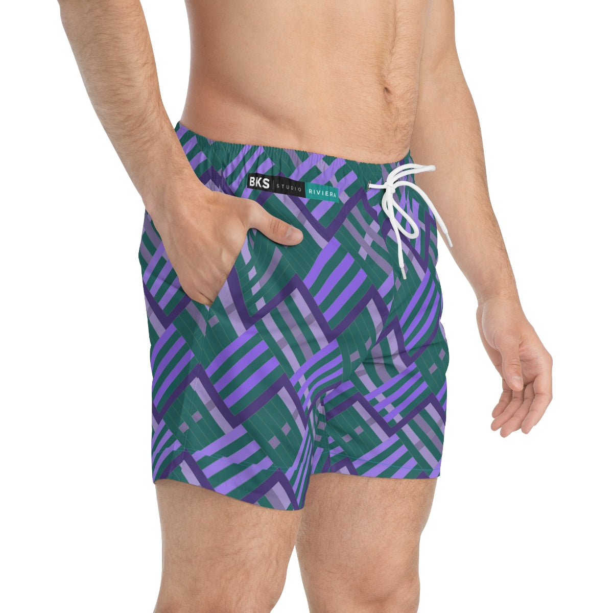 BKS Riviera Yellow Purple Swim Trunks - side-person